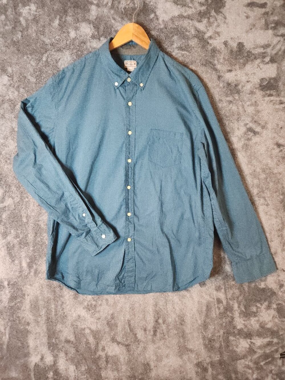 J. Crew Mens Collared Long Sleeve Teal Polka Dot Button Down Shirt Size XL EUC